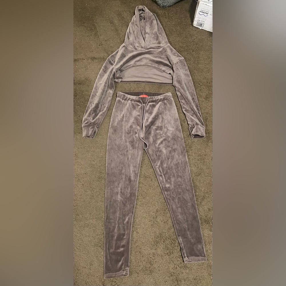 Roma Concept Y2K Brown Velour Cropped Matching Tracksuit Sz L Streetwear - Picture 2 of 5